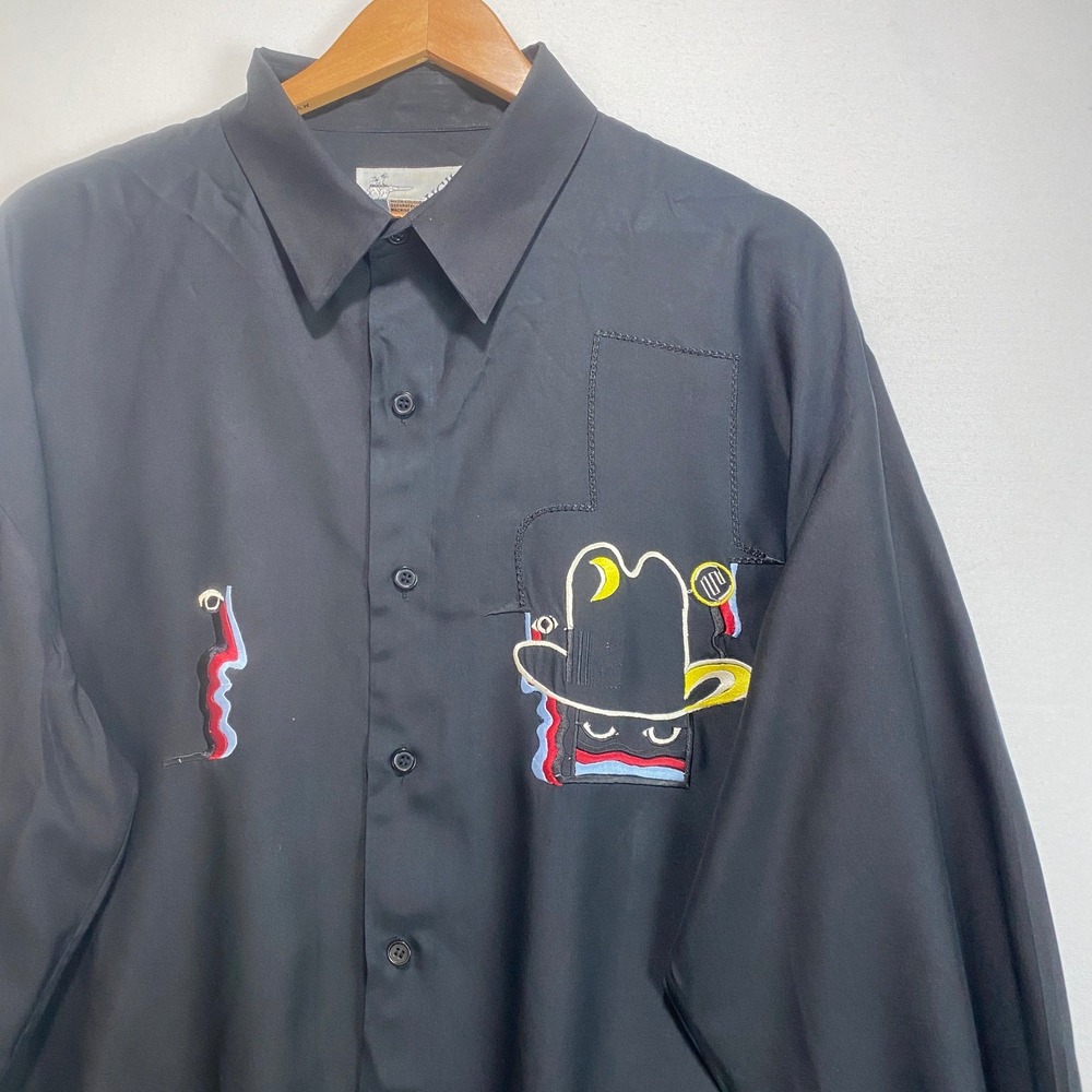 VTG Goouch  Black‎ Western Embroidered Cowboy Hat Graphic Long Sleeve Shirt XL